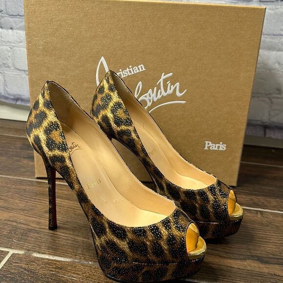 👠Christian Louboutin Heels Print Lady Claude Peep Toe Leopard Pumps Size 36 - Picture 1 of 7